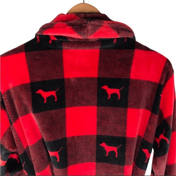 ❤️EUC PINK by VS Ladie's Red/Black Buffalo Plaid Velour Amazingly Soft Bath Robe - Picture 9 of 9